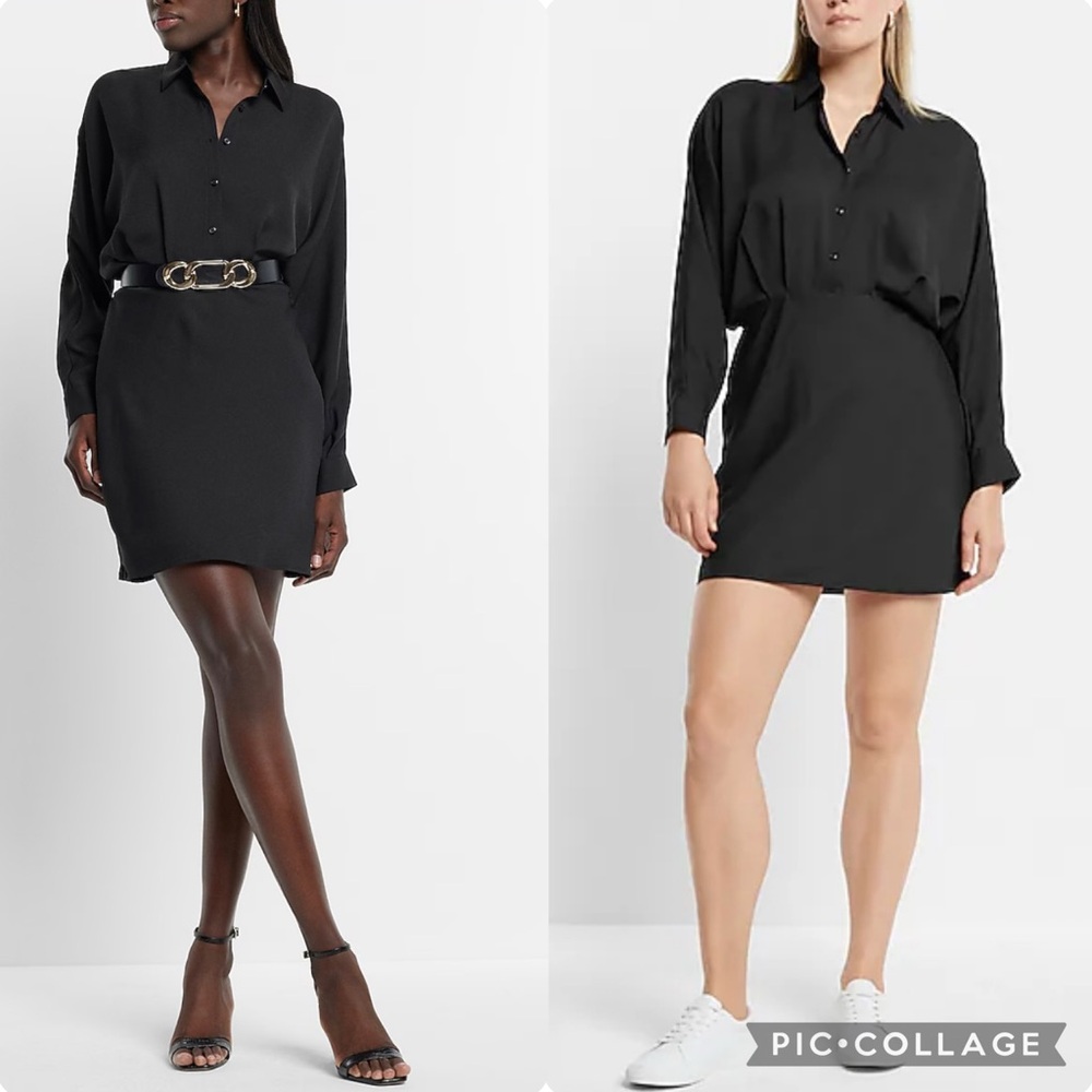 Express Chic Black Long Sleeve Dress with Elegant Silhouette size XS